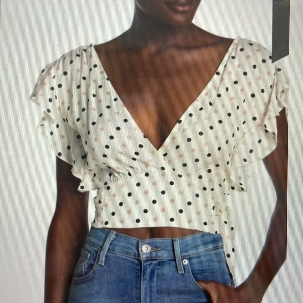 Favlux Nordstrom Polka dot cropped top, black and green dots